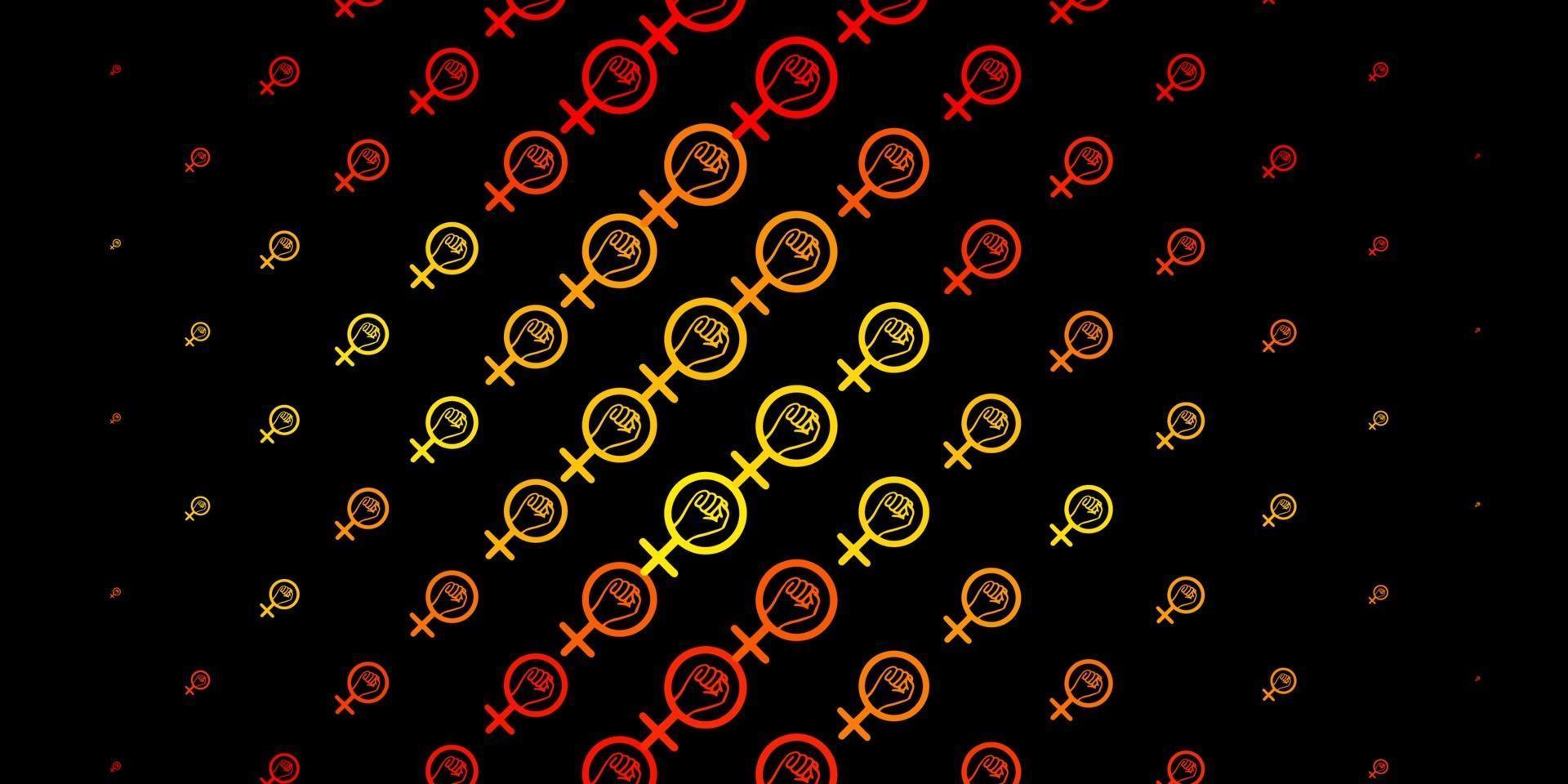 Dark Orange vector background with woman symbols.