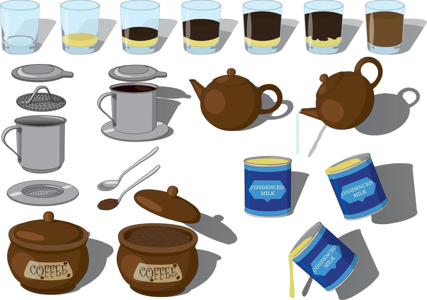 Vietnamese phin coffee step-by-step making vector illustration