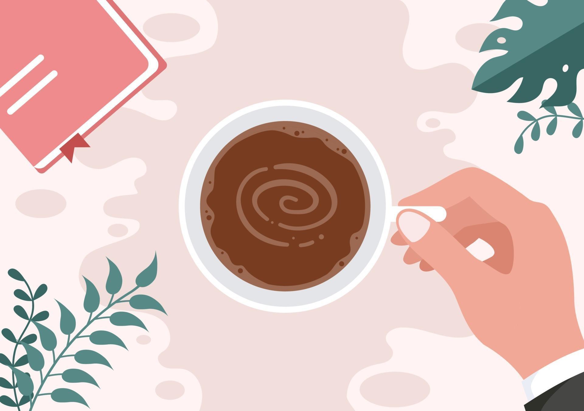 Coffee Cup Background Vector With Cacao Beans, Grains and Jug 3131704