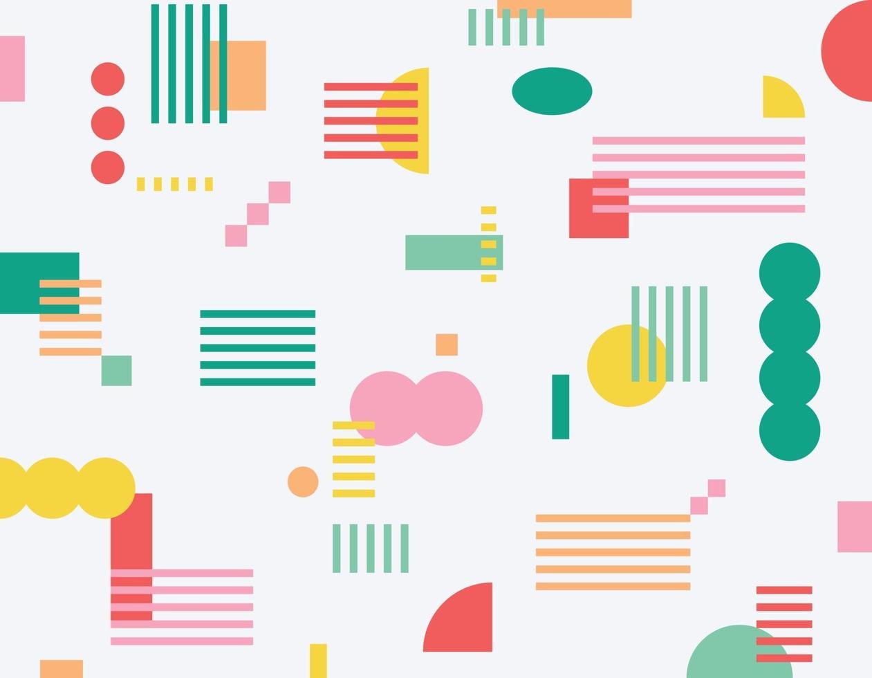 Striped squares and circular shapes scattered vector