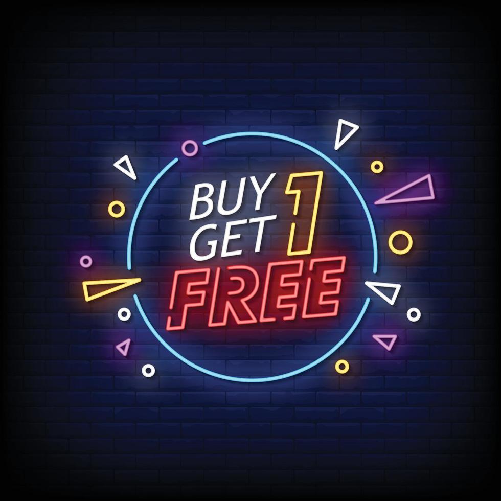 Buy one Get One Free Neon Signboard On Brick Wall vector