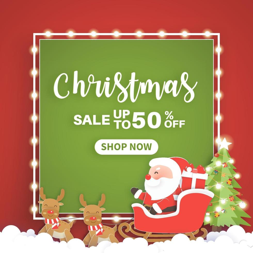 Christmas sale banner with a Santa clause and friends . vector