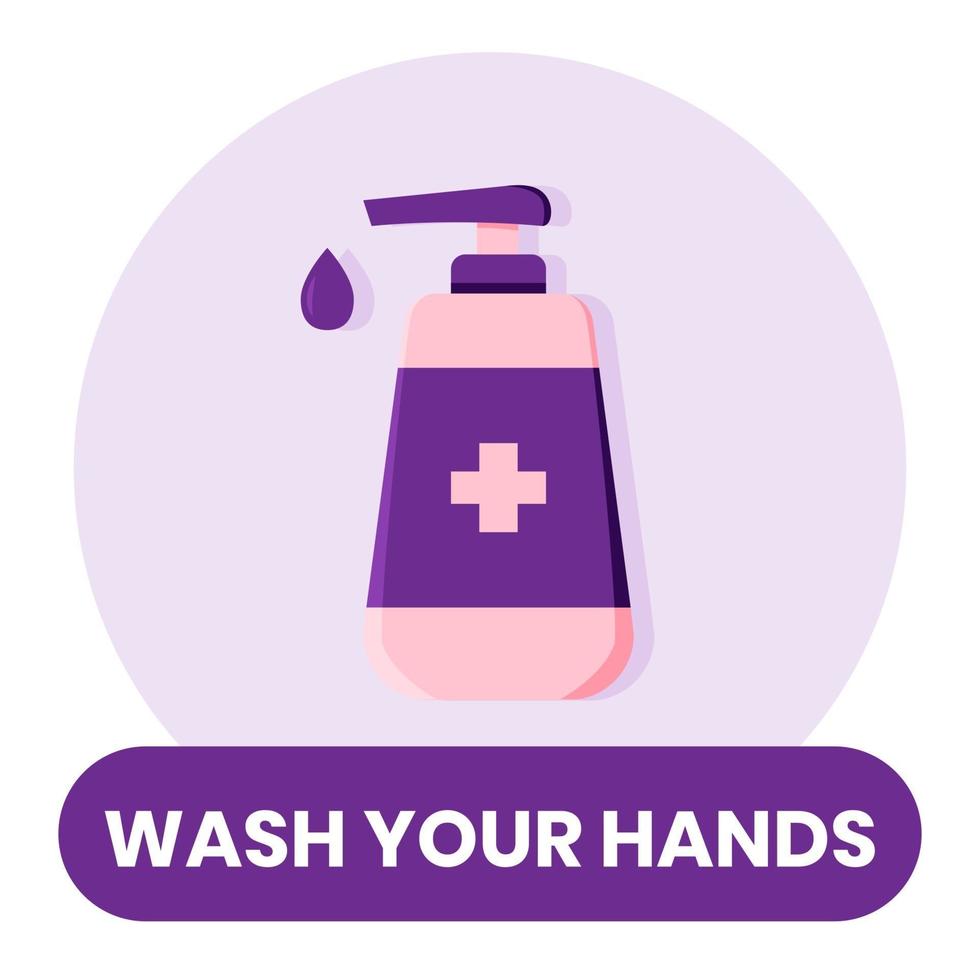 Wash your hand flat style vector sign with hand soap bottle vector