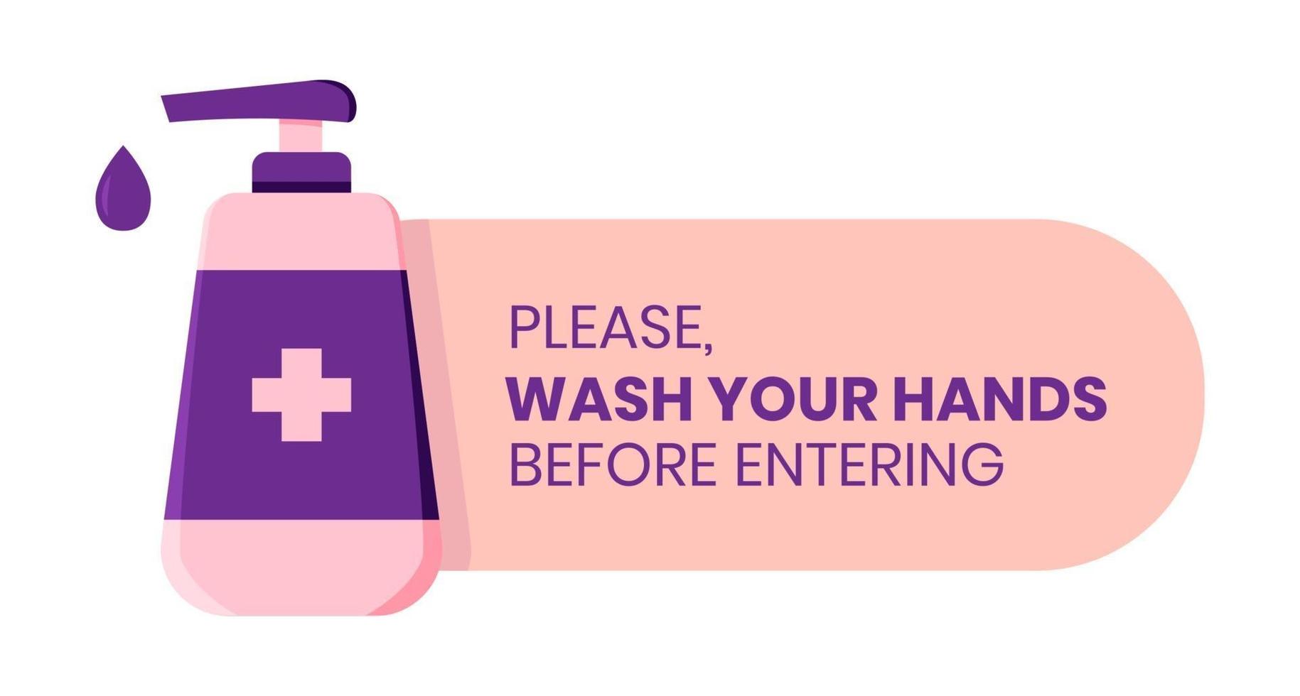 Wash your hand flat style vector sign with hand soap bottle vector