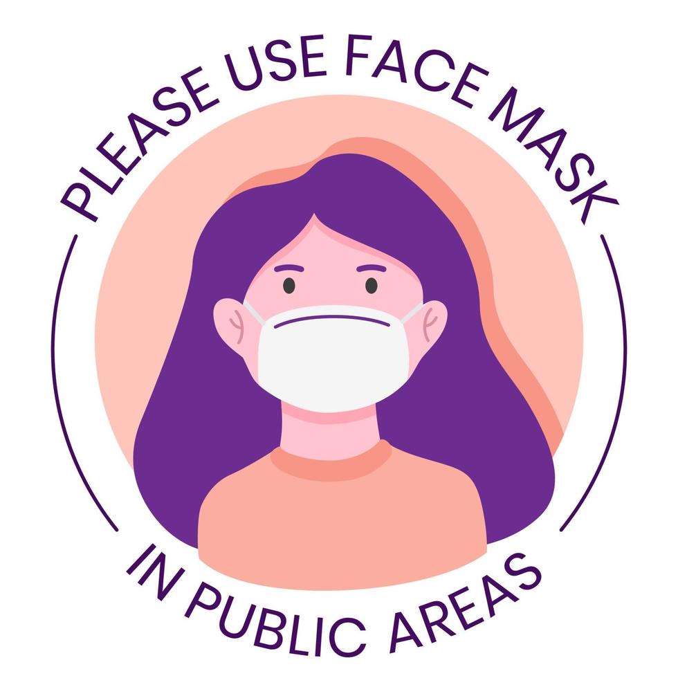 Flat style woman wearing face mask vector icon illustration