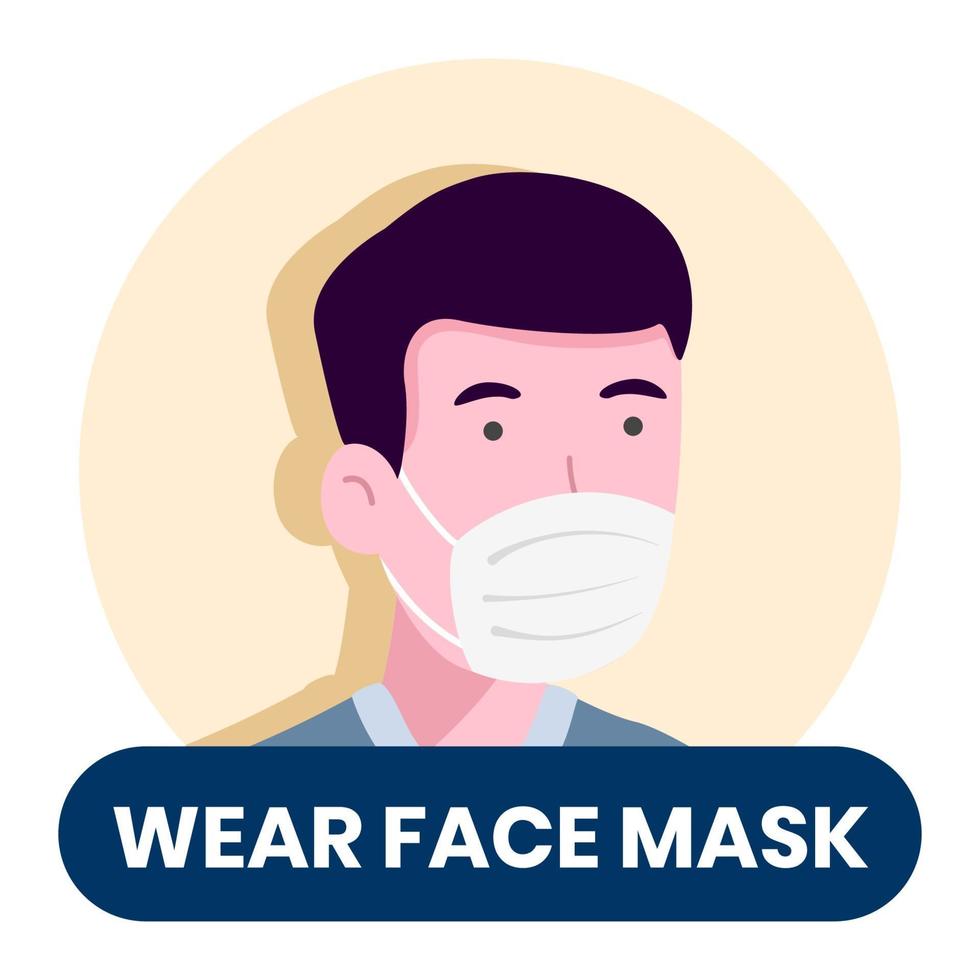 Vector illustration of man wearing face mask for virus prevention