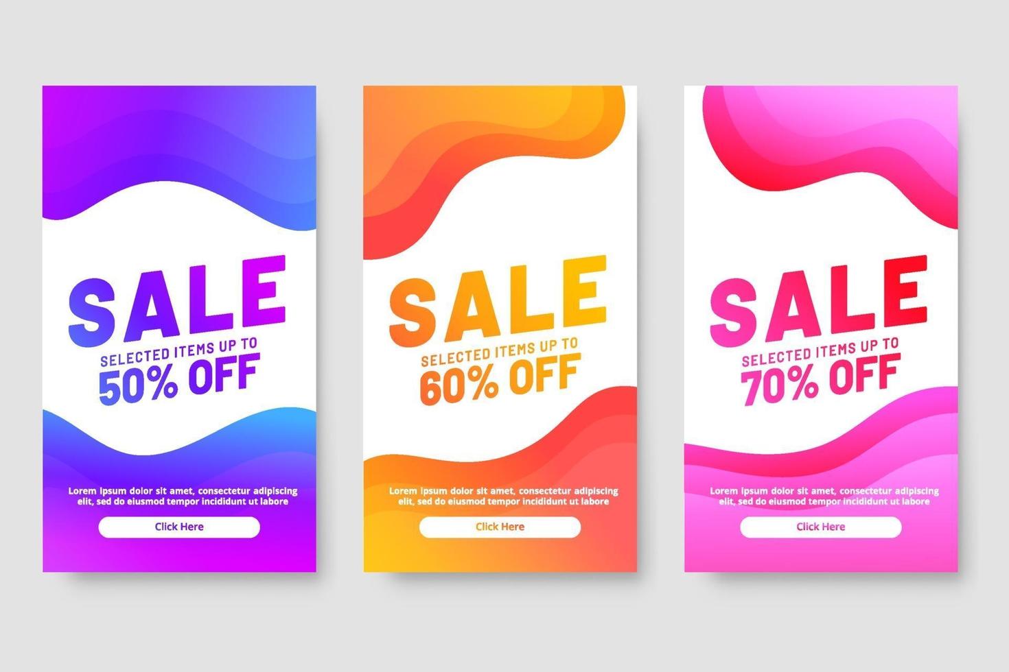 Set of 3 dynamic modern fluid design for mega sale banners vector