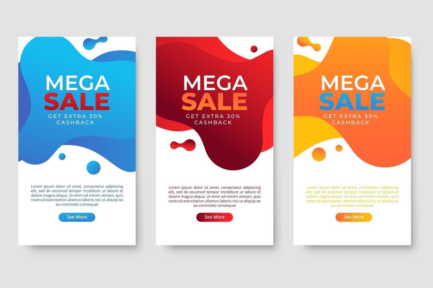 Set of 3 dynamic modern fluid design for mega sale banners vector