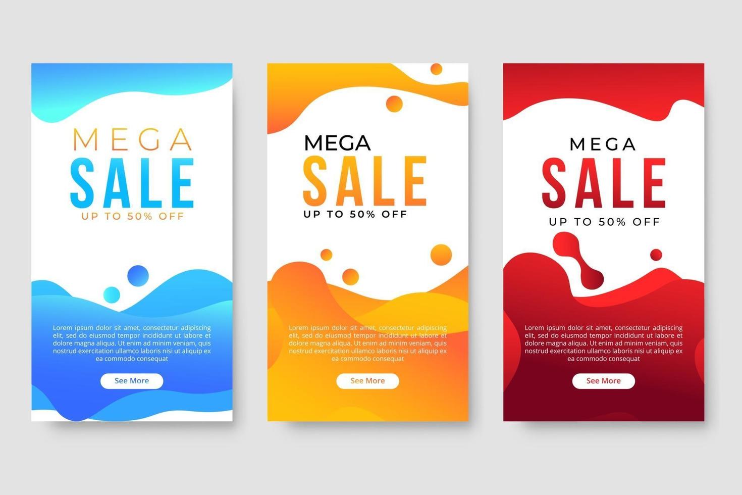 Set of 3 dynamic modern fluid design for mega sale banners vector