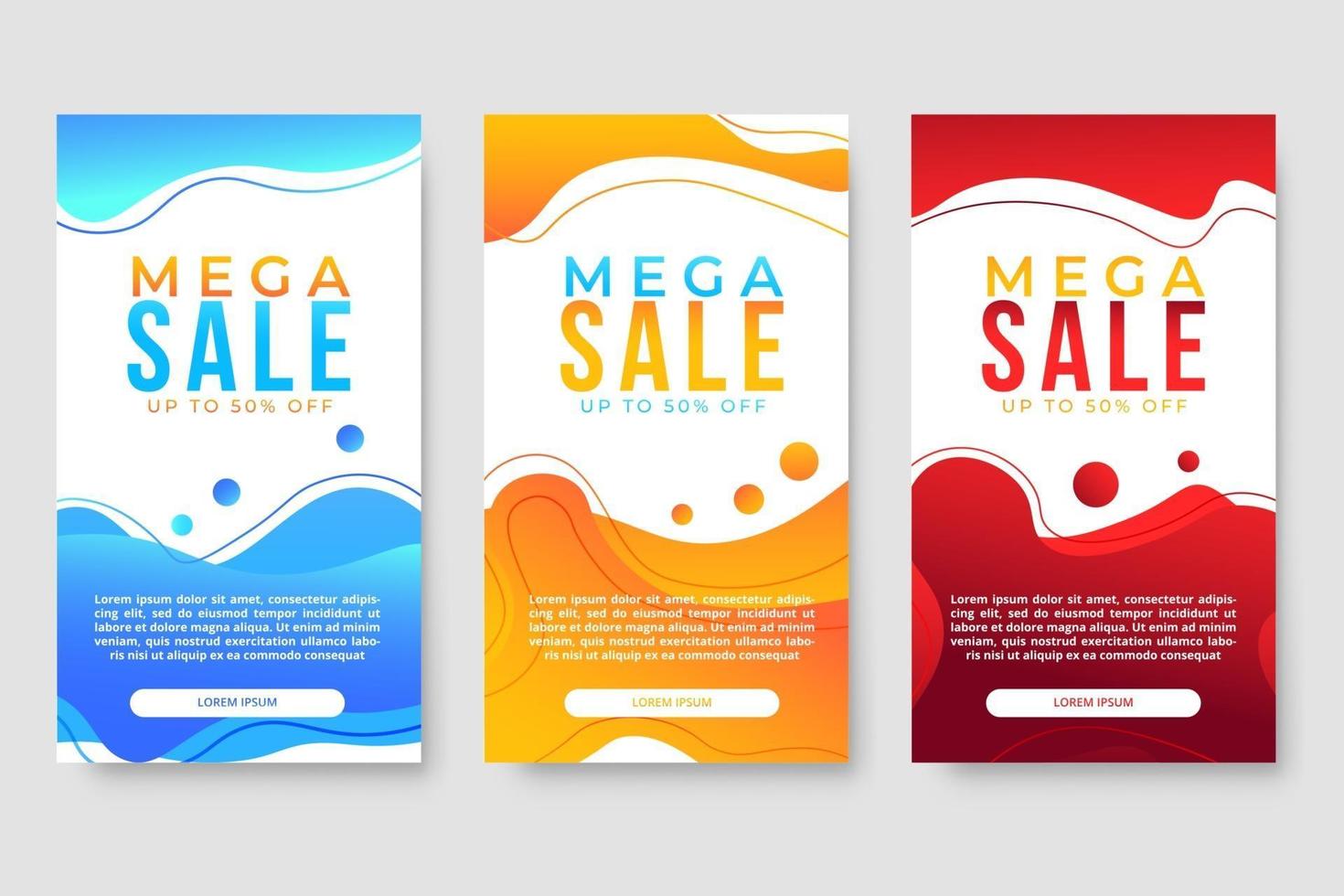 Set of 3 dynamic modern fluid design for mega sale banners vector