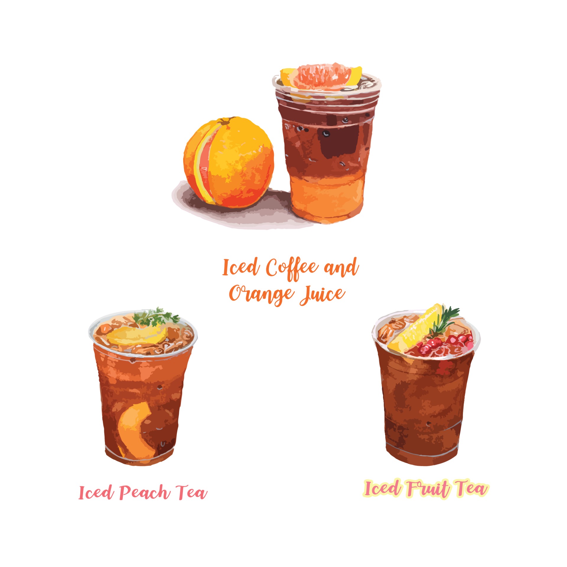 Iced Coffee and Tea mix with Fruit Juice 3132165 Vector Art at Vecteezy