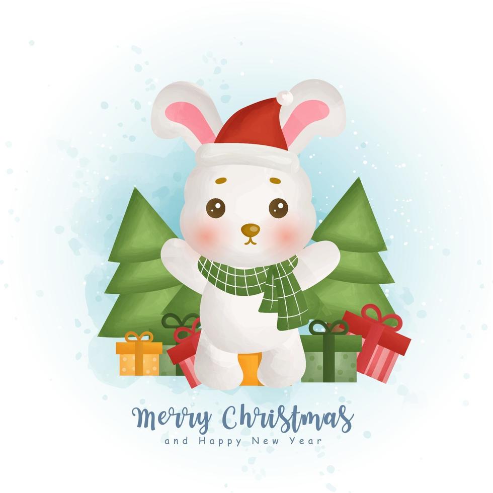 Christmas watercolor winter with bear and christmas element . vector