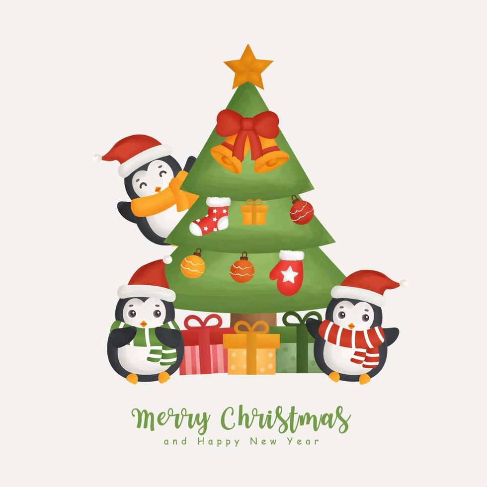 Christmas watercolor with Christmas cute Santa clause  and friends. vector