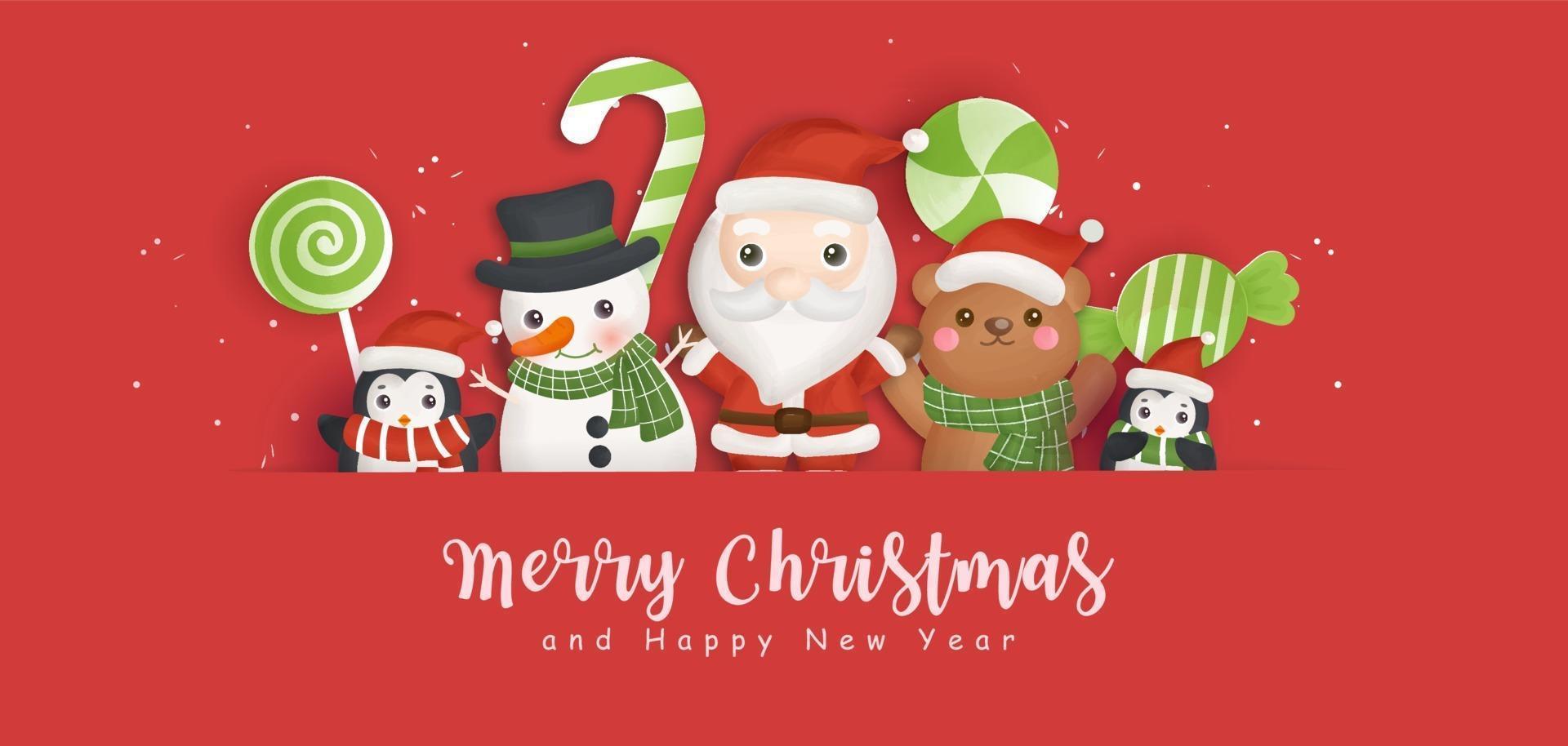 Happy Christmas background with Santa clause and friends. vector