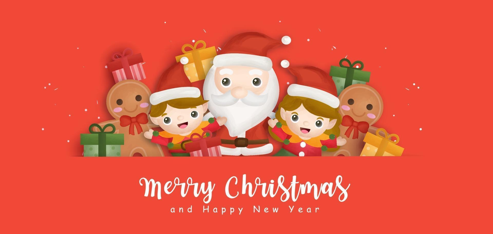 Happy Christmas background with Santa clause and friends. vector