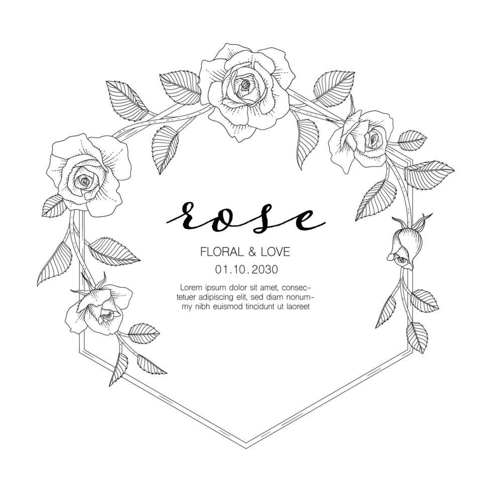 Hand drawn rose floral greeting card background. vector