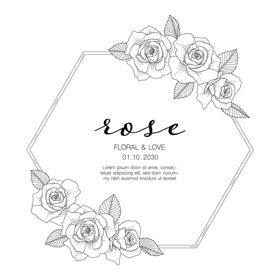Hand drawn rose floral greeting card background. vector