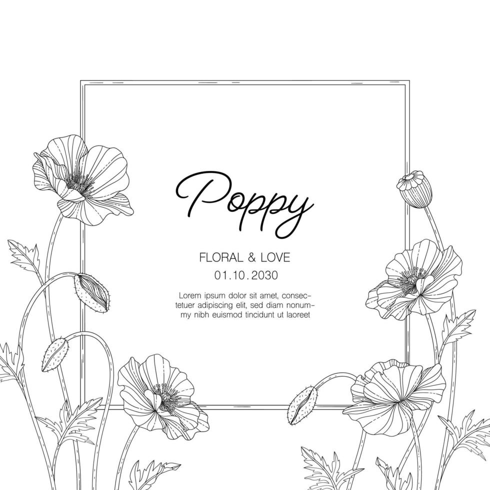 Hand drawn poppy floral greeting card background. vector