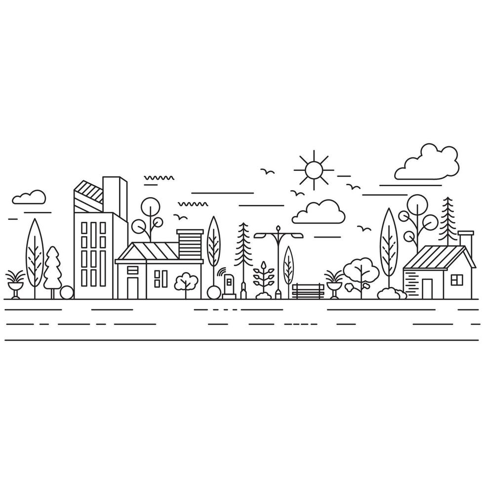 City Building Line art Vector Illustration template