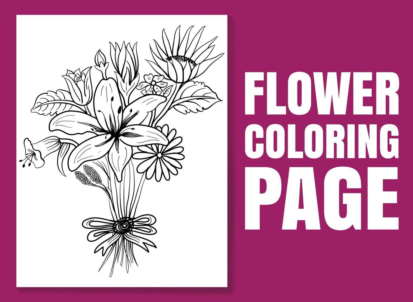 Página para colorear de flores. Página de libro para colorear para adultos y niños. vector