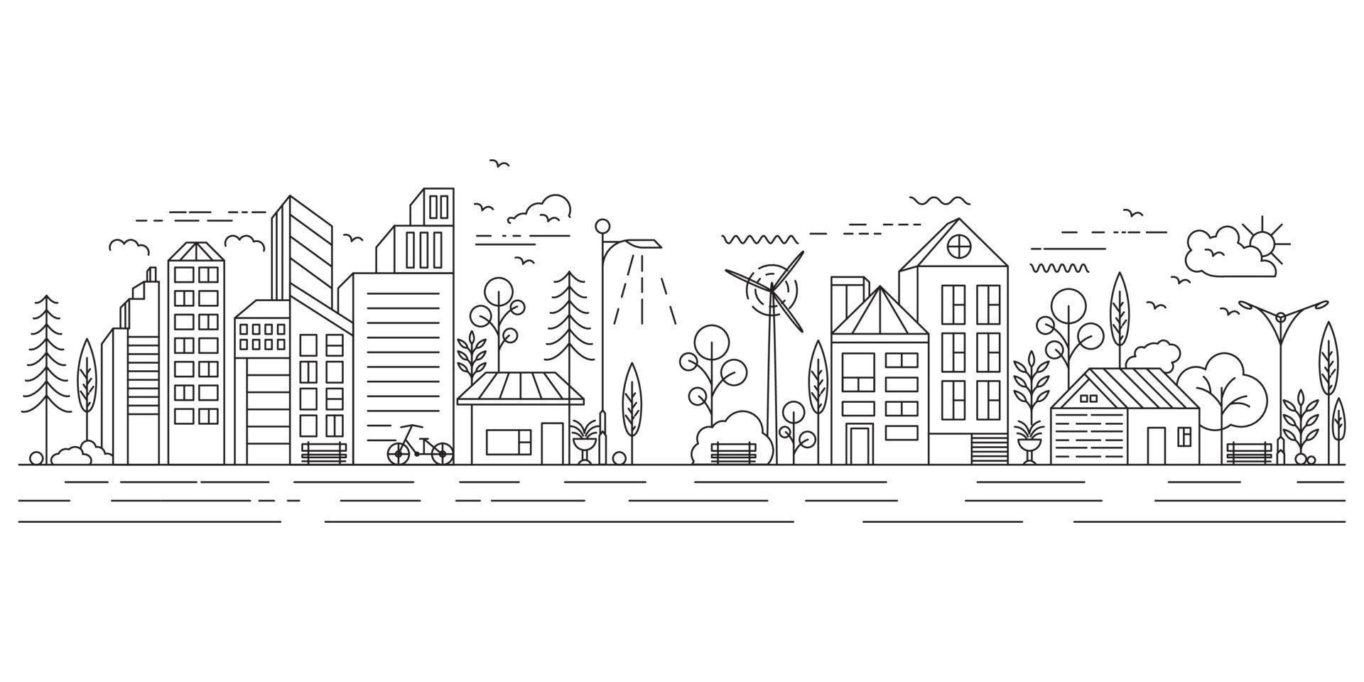 City Building Line art Vector Illustration template