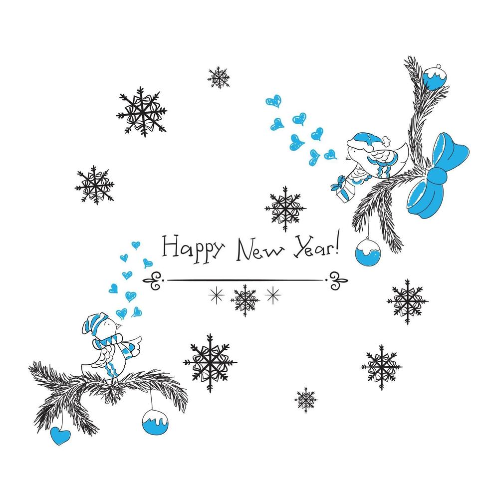 Christmas card with birds New Year celebration vector