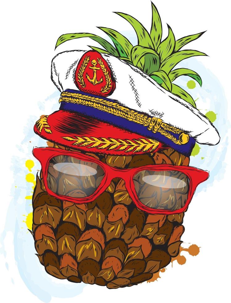 Funny pineapple in glasses. Vector illustration.