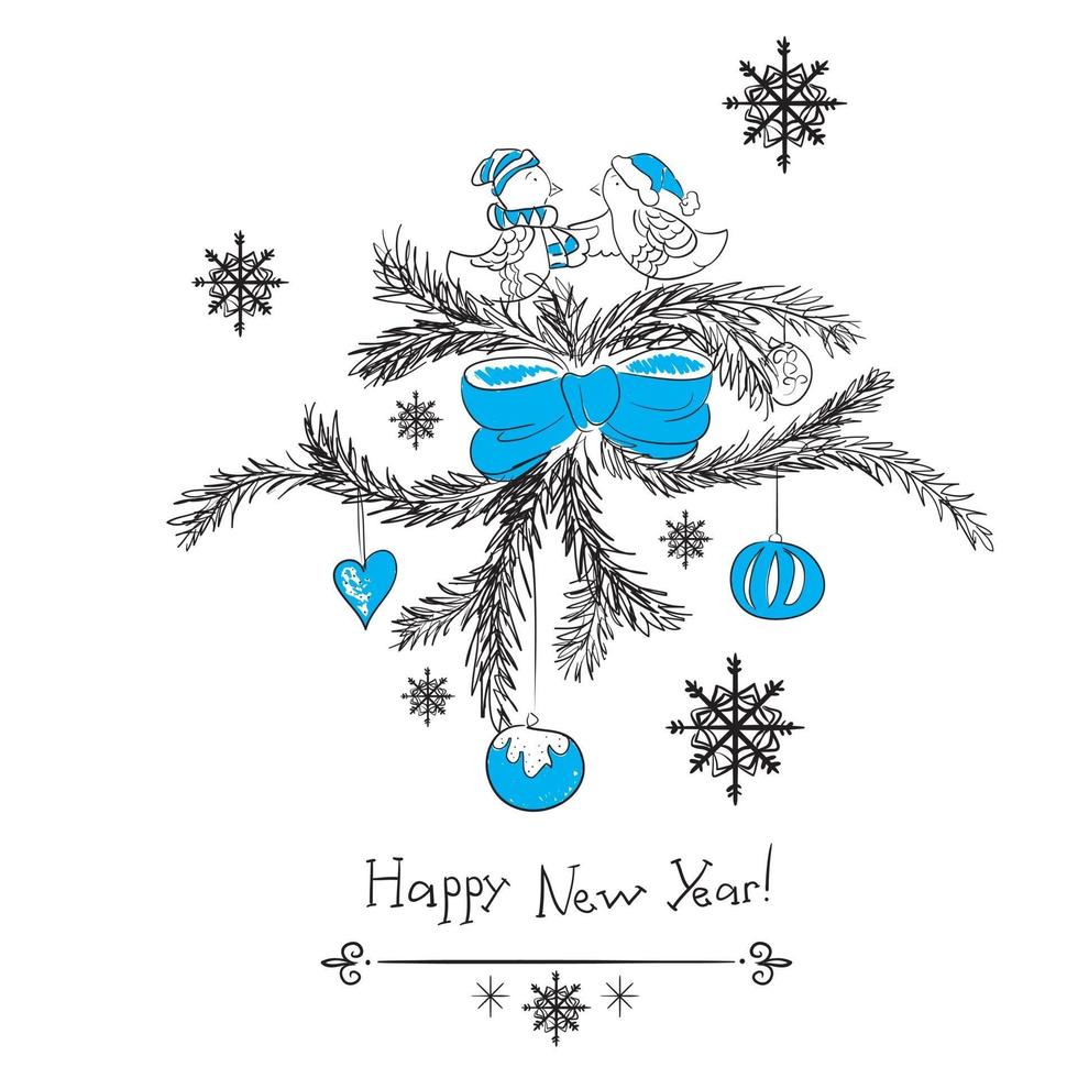 Christmas card with birds New Year celebration vector