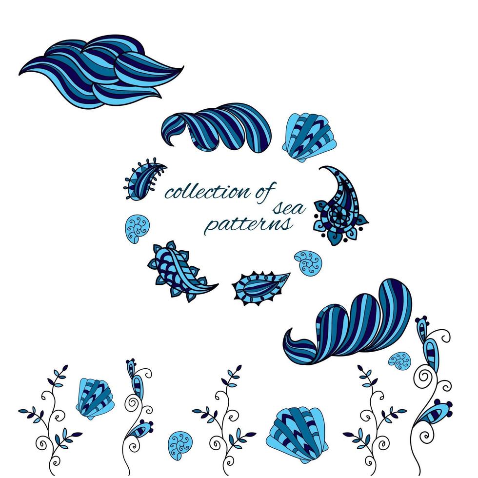 Collection of doodle sea and marine patterns. vector