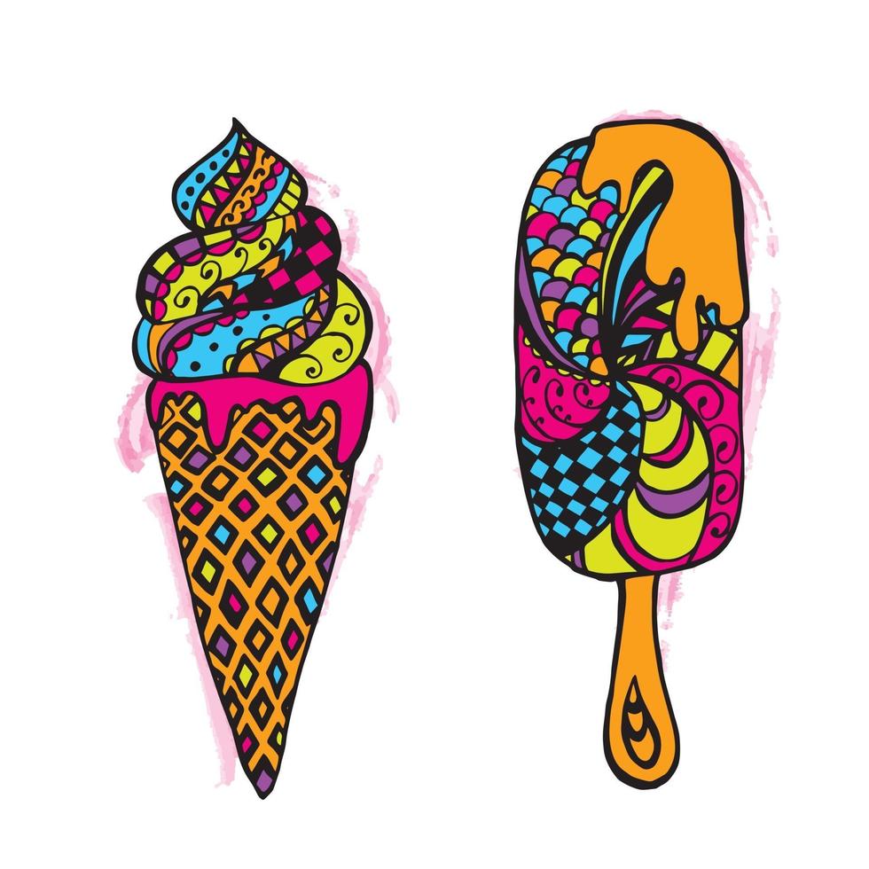 Ice cream in a cone on a stick in a vector. Vector illustration