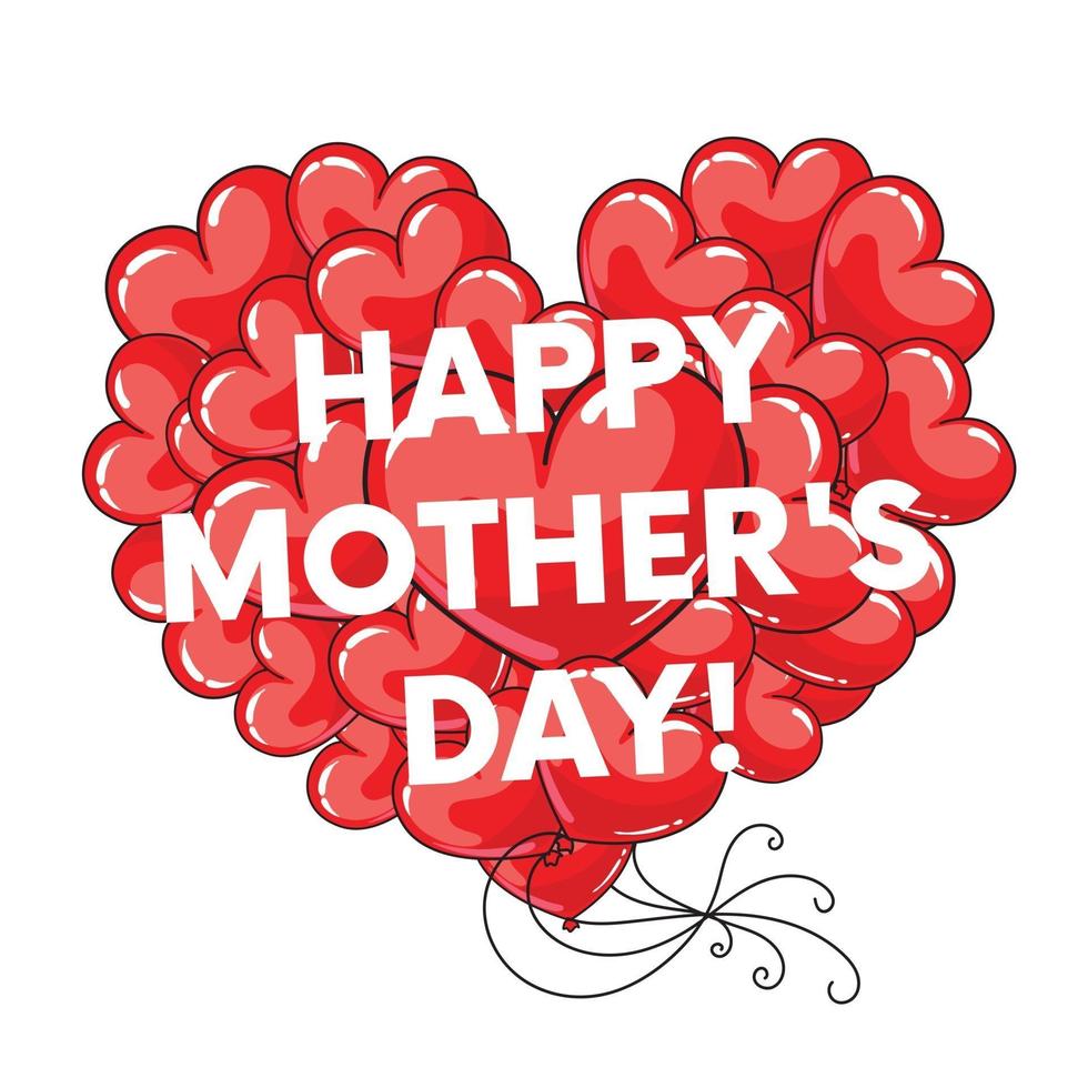 Ready-made postcard Happy Mother's Day with big hearts. vector