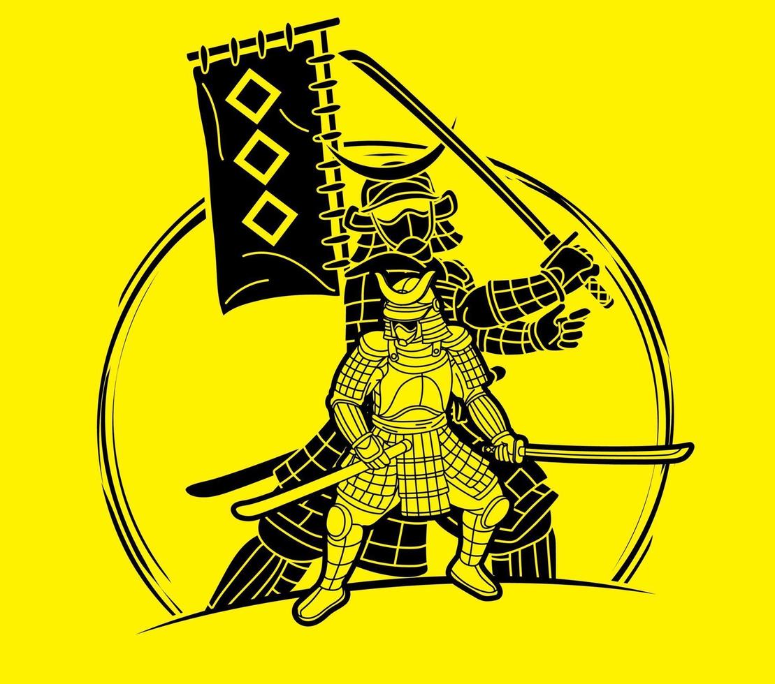 Samurai Warrior Japanese Fighter Ronin with Weapons Action vector