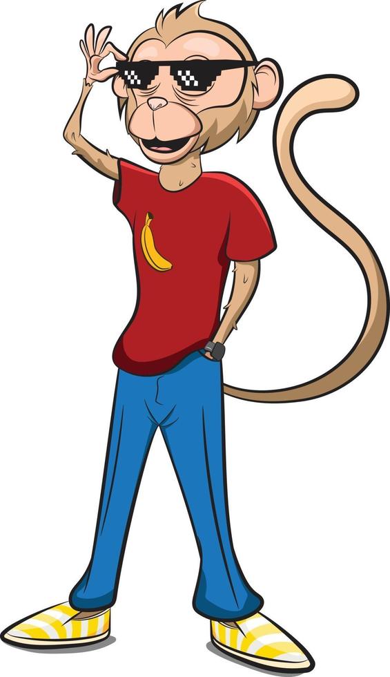 Hipster Monkey with Cool Glasses and Banana T-Shirt vector