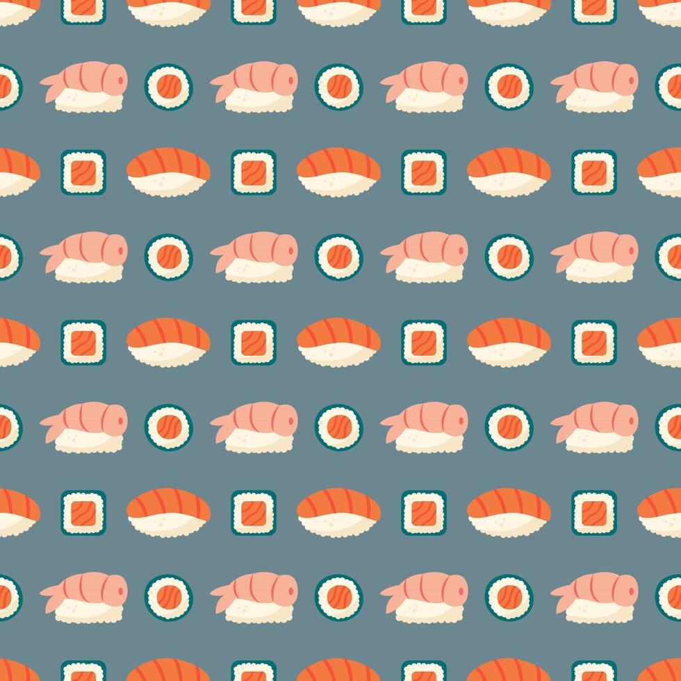 sushi y rollos con salmón fresco diseño de empaque de patrones sin fisuras vector
