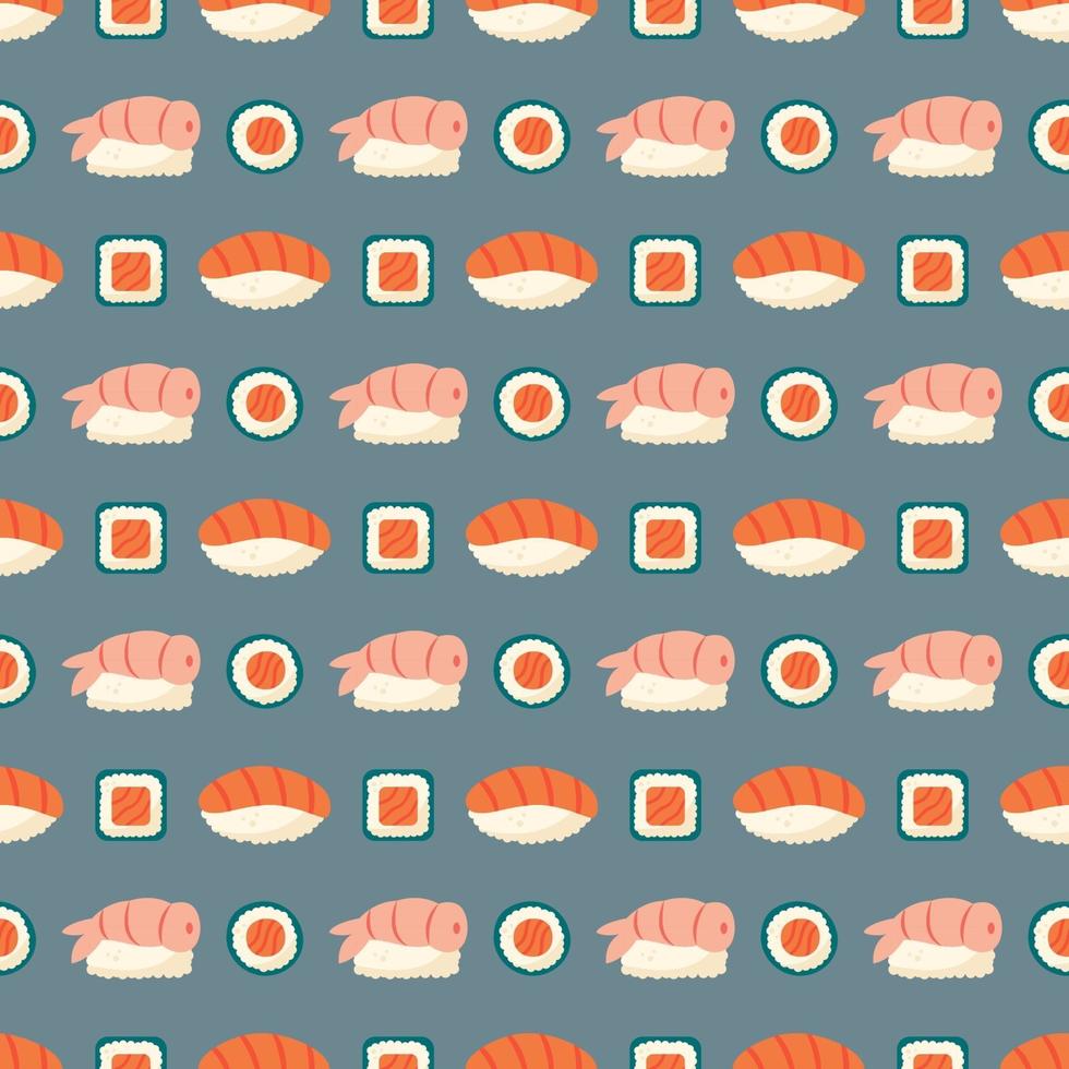 Sushi and rolls with fresh salmon Seamless pattern Packaging design vector