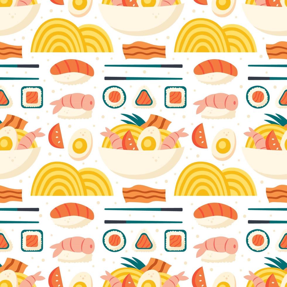 Sushi salmon rice shrimp ramen roll  Seamless pattern wrapping paper vector