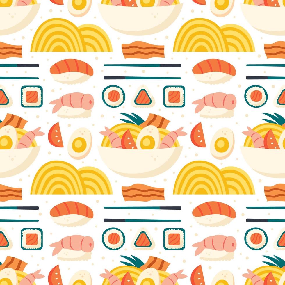 Sushi salmon rice shrimp ramen roll  Seamless pattern wrapping paper vector