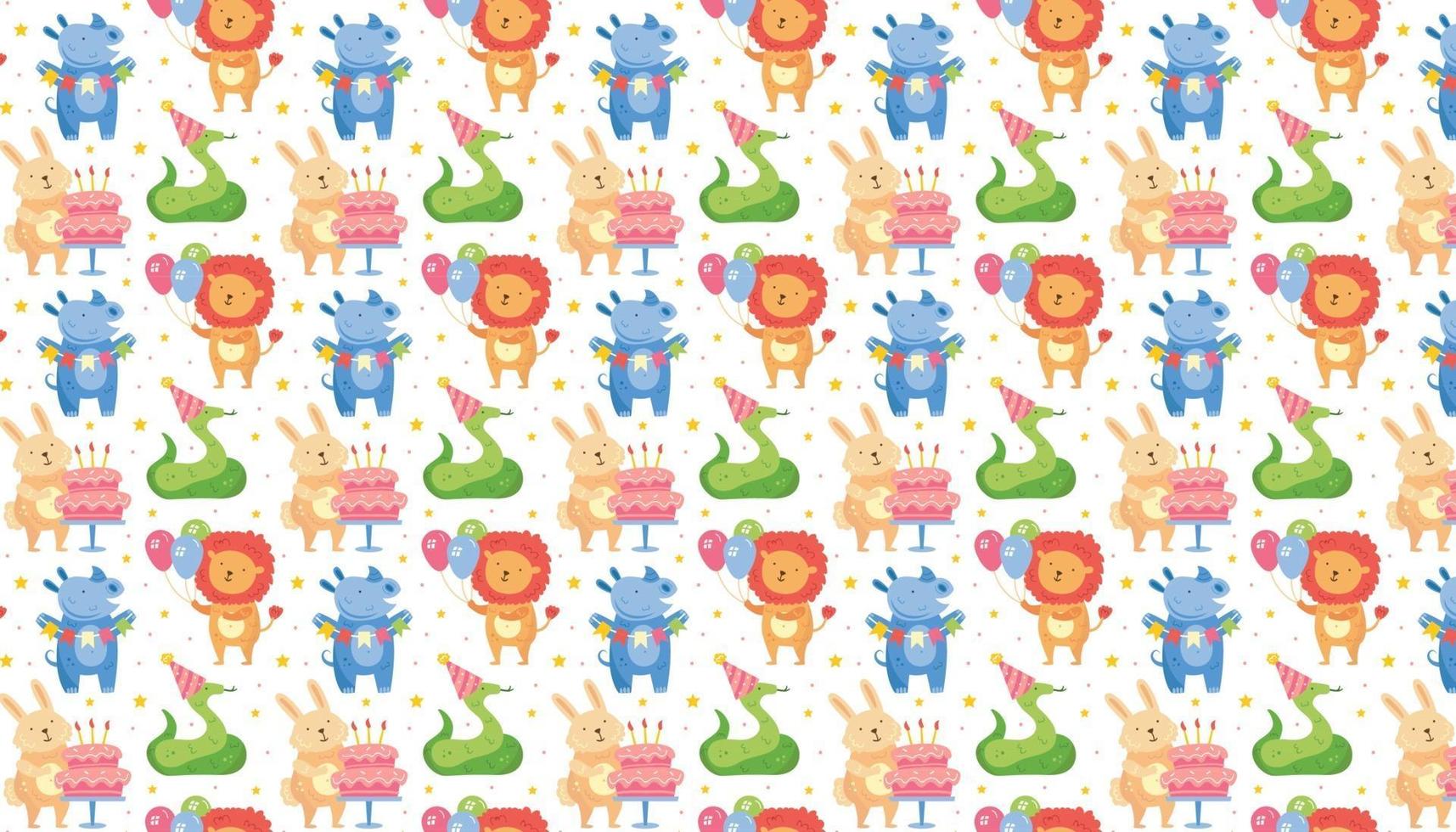 Happy birthday pattern, background Cute animals vector