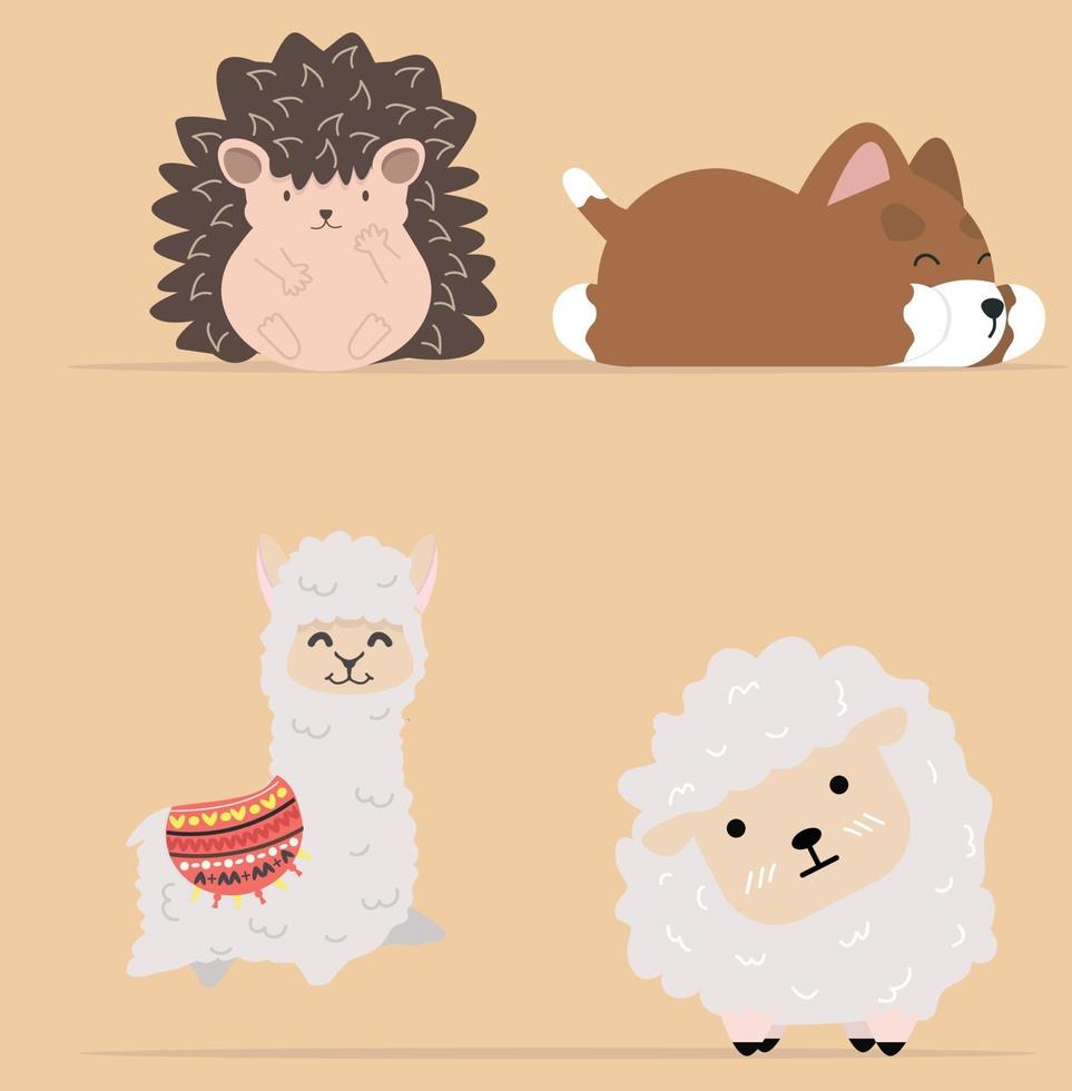 Cute animal cartoon character set vector