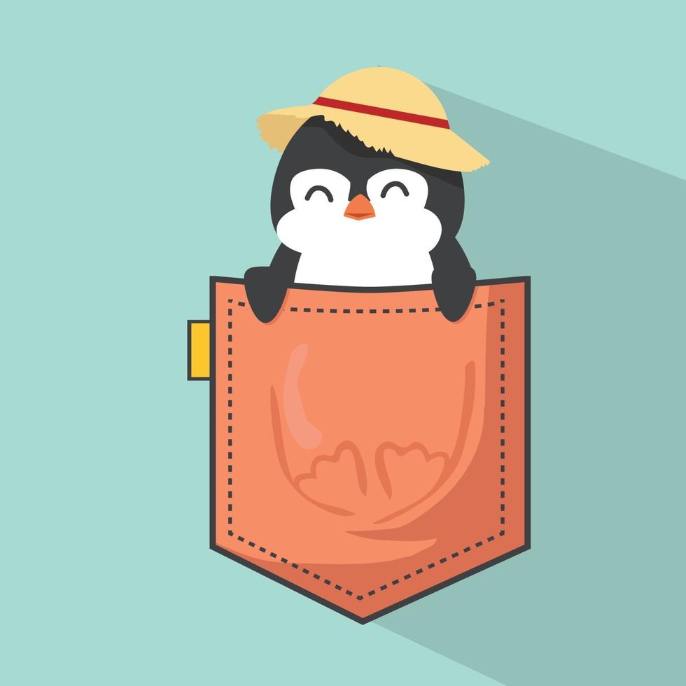 Penguin inside the pocket Flat Style Design vector