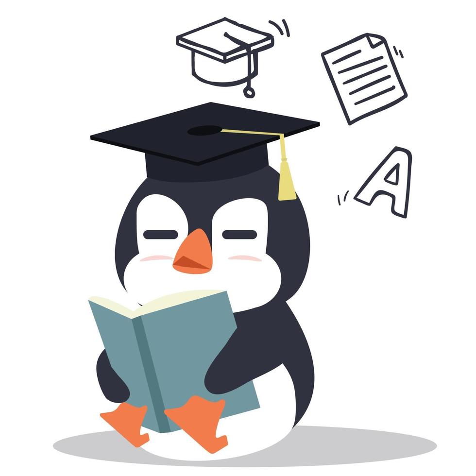 Cartoon penguin reading book education vector