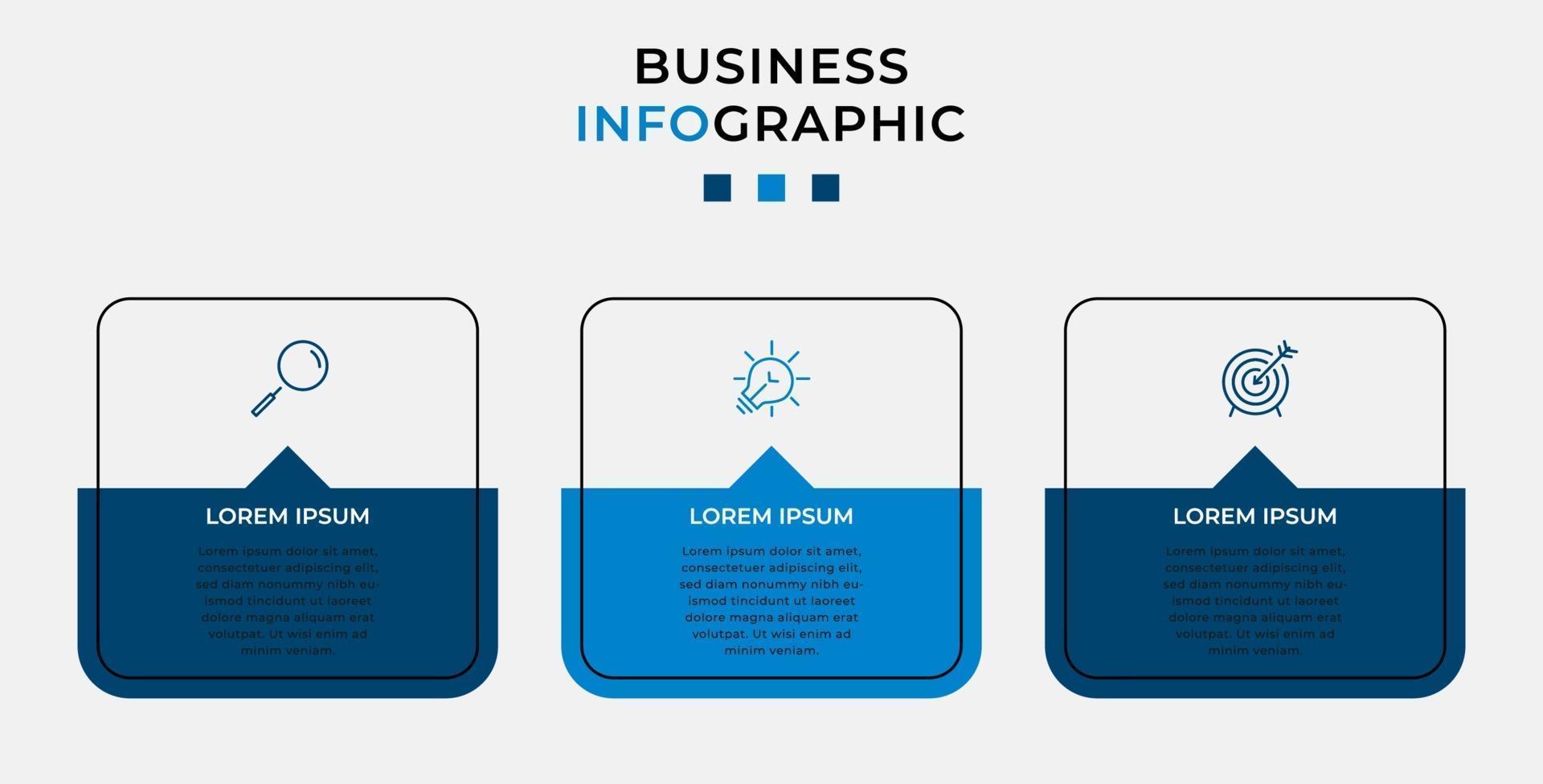 Plantilla de negocio de diseño infográfico con iconos y 3 opciones o pasos. vector