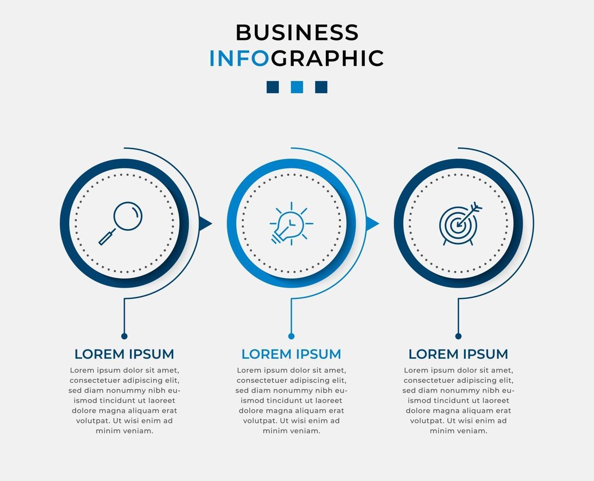 Plantilla de negocio de diseño infográfico con iconos y 3 opciones o pasos. vector