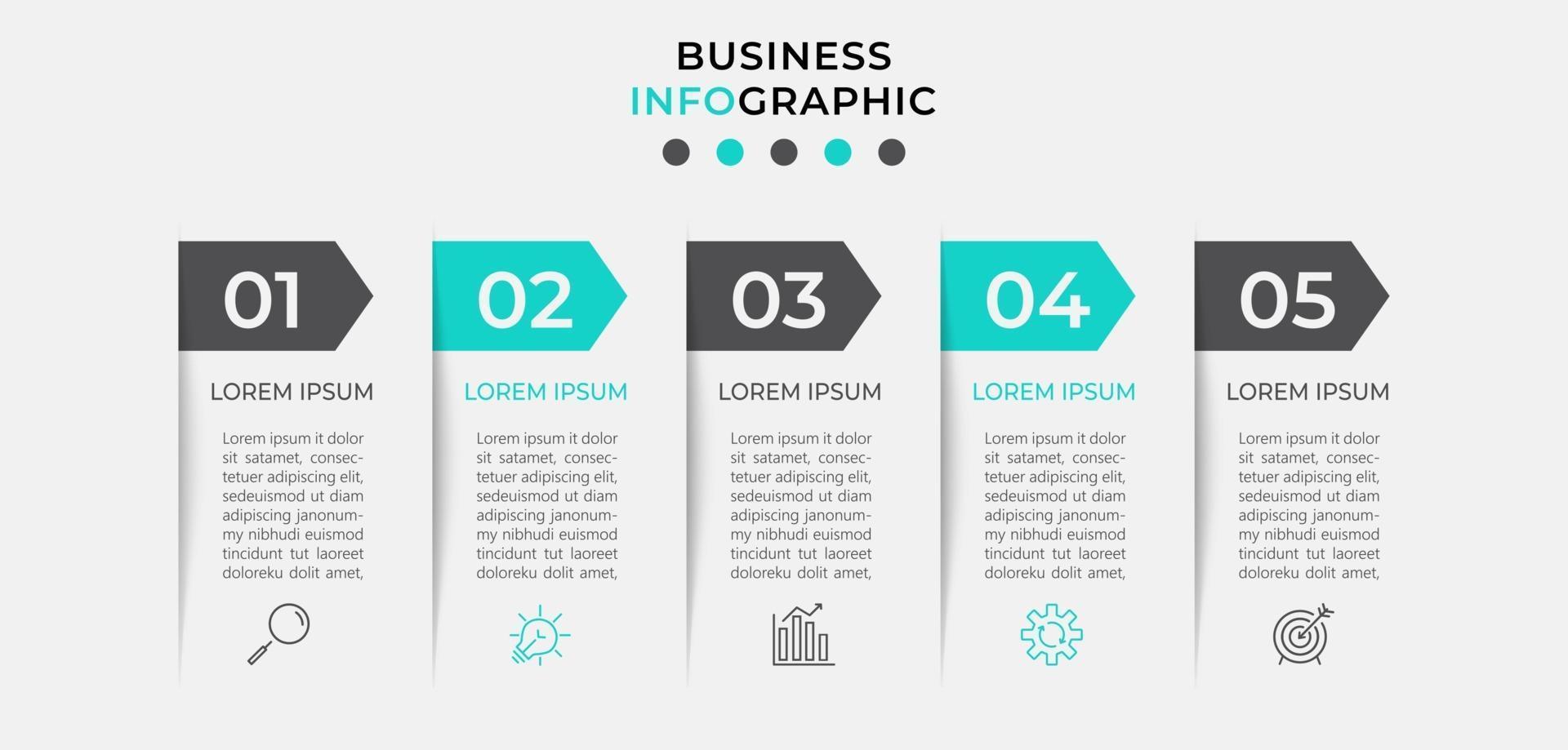 Plantilla de negocio de diseño infográfico con iconos y 5 opciones o pasos. vector