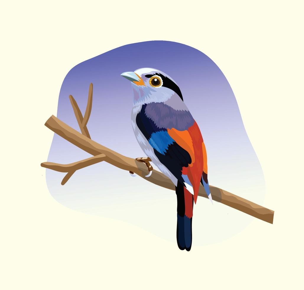 colorful bird sitting on branch vector