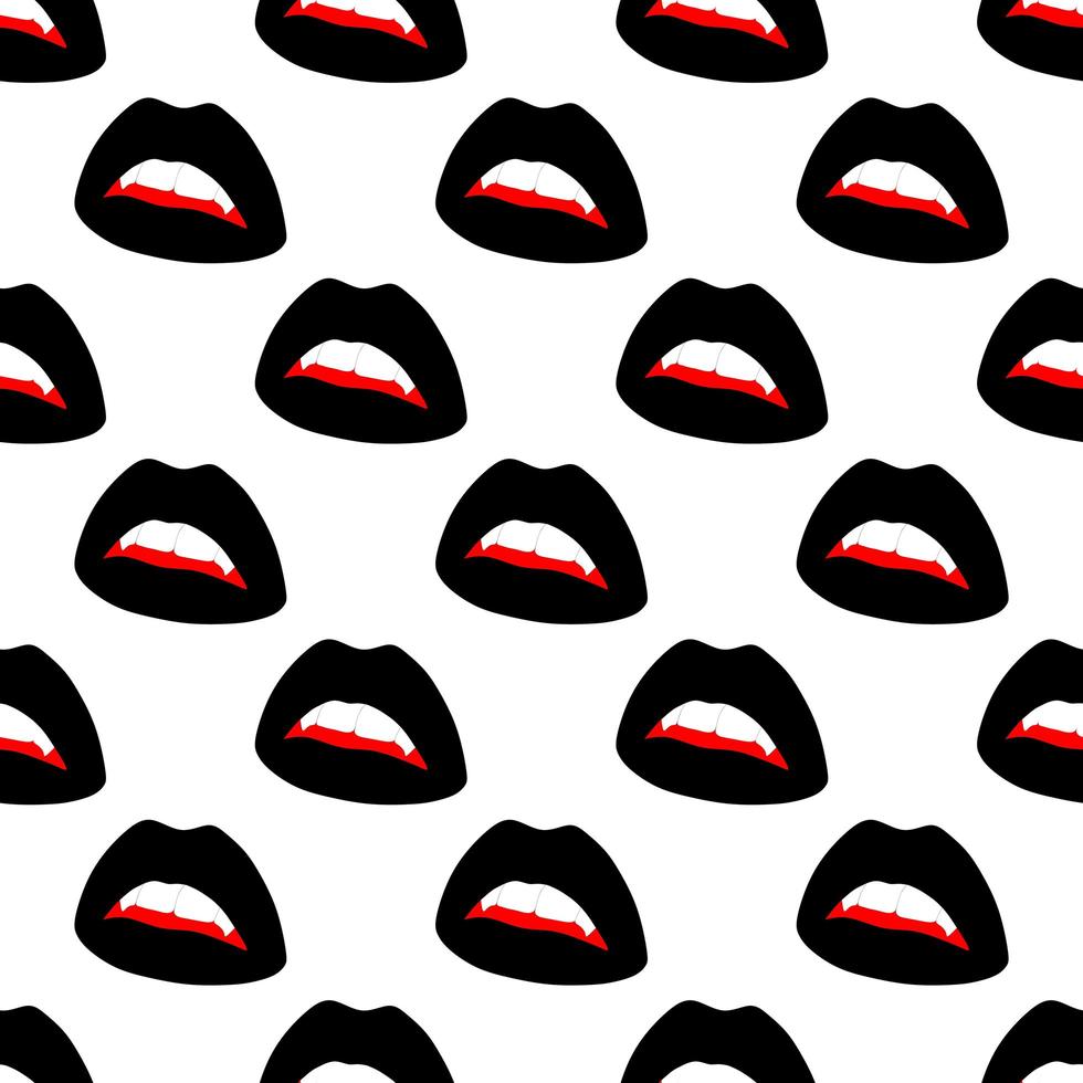 Seamless pattern made from flat black open lips with vampire fangs vector
