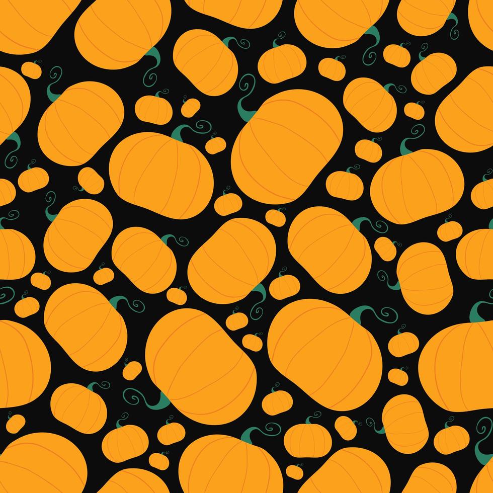 Pumpkins on black background. Seamless pattern vector