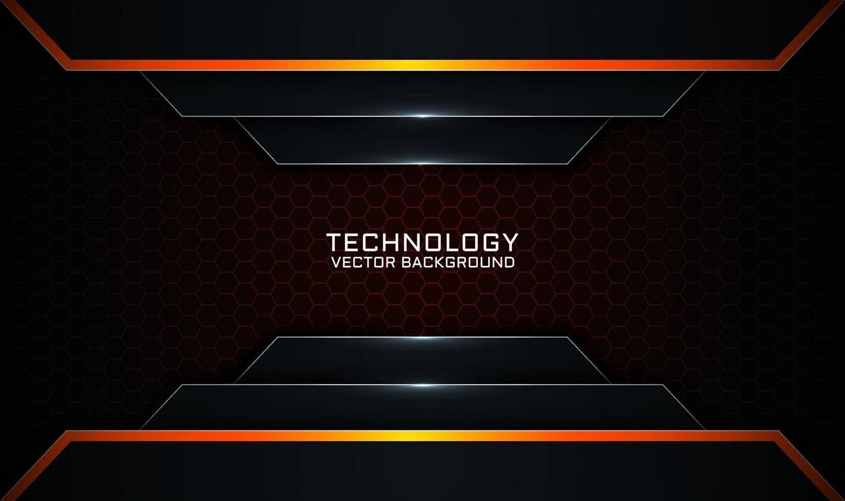 Abstract 3d black technology background with orange light effect vector