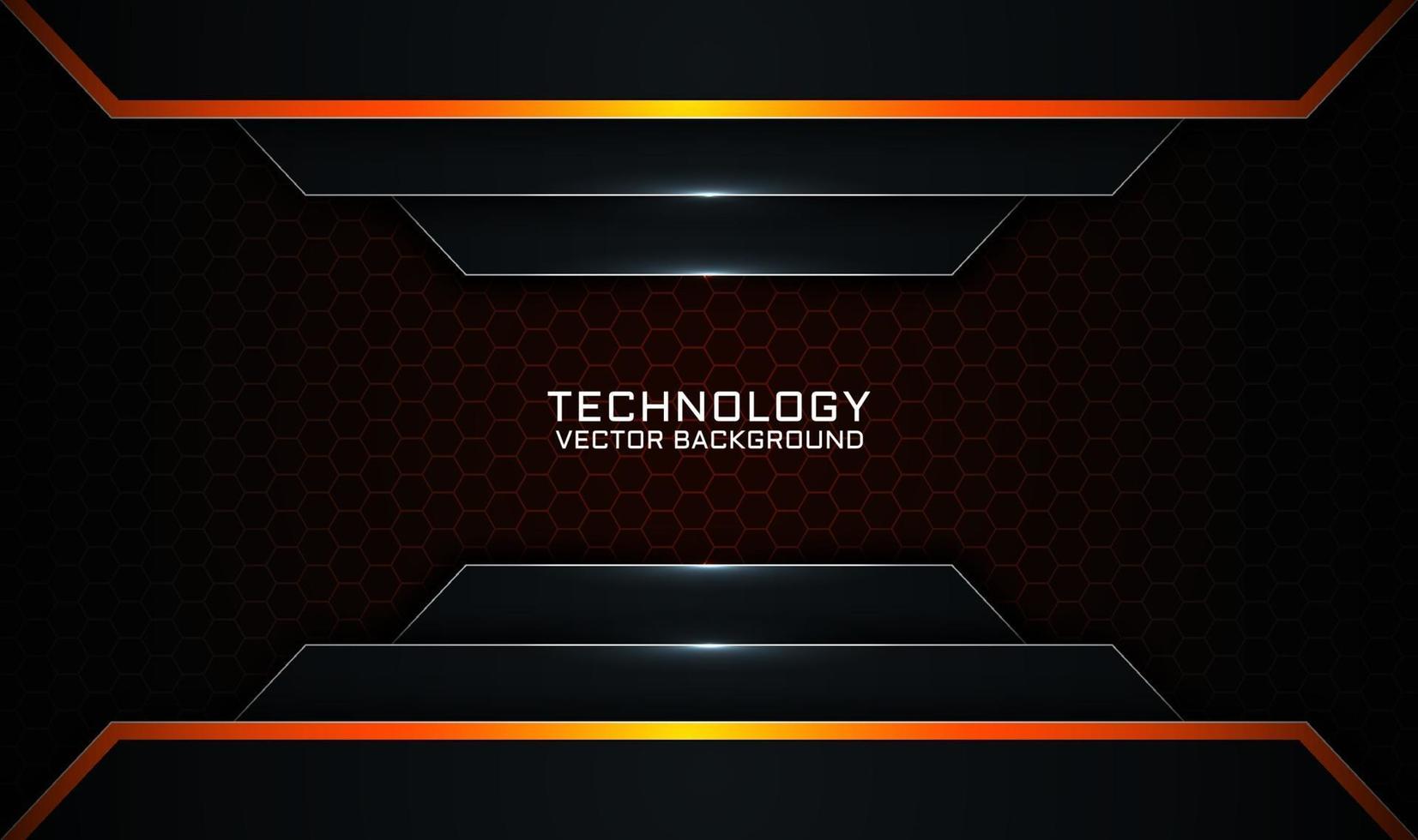 Abstract 3d black technology background with orange light effect vector