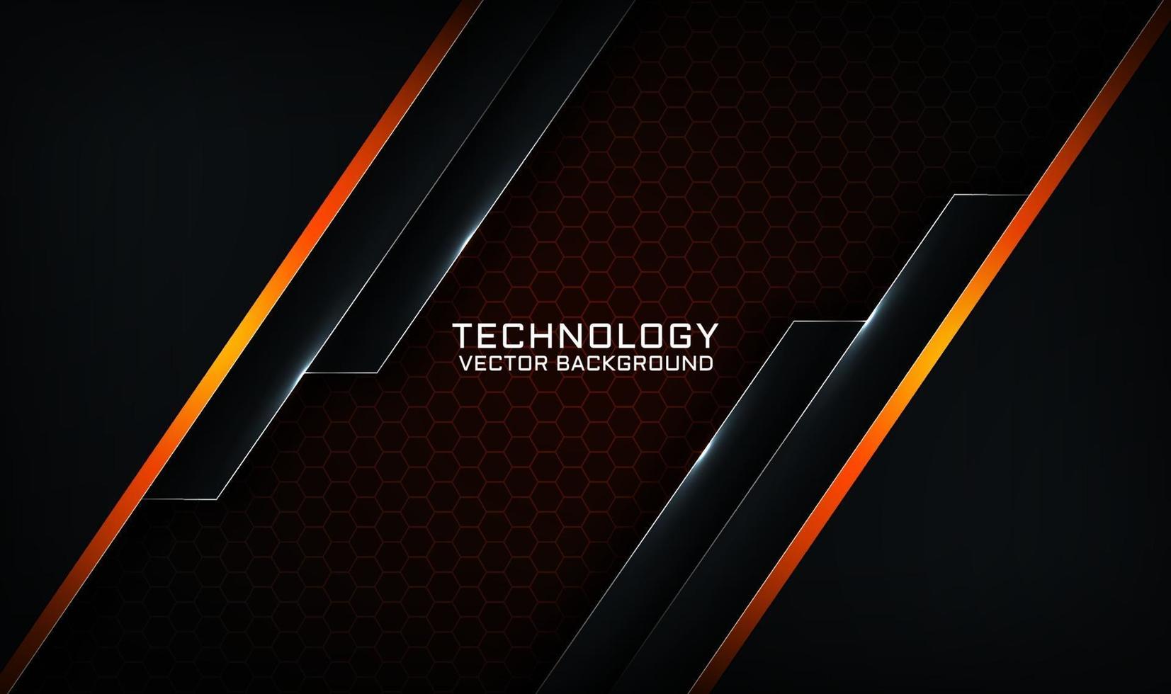 Abstract 3d black technology background with orange light effect vector